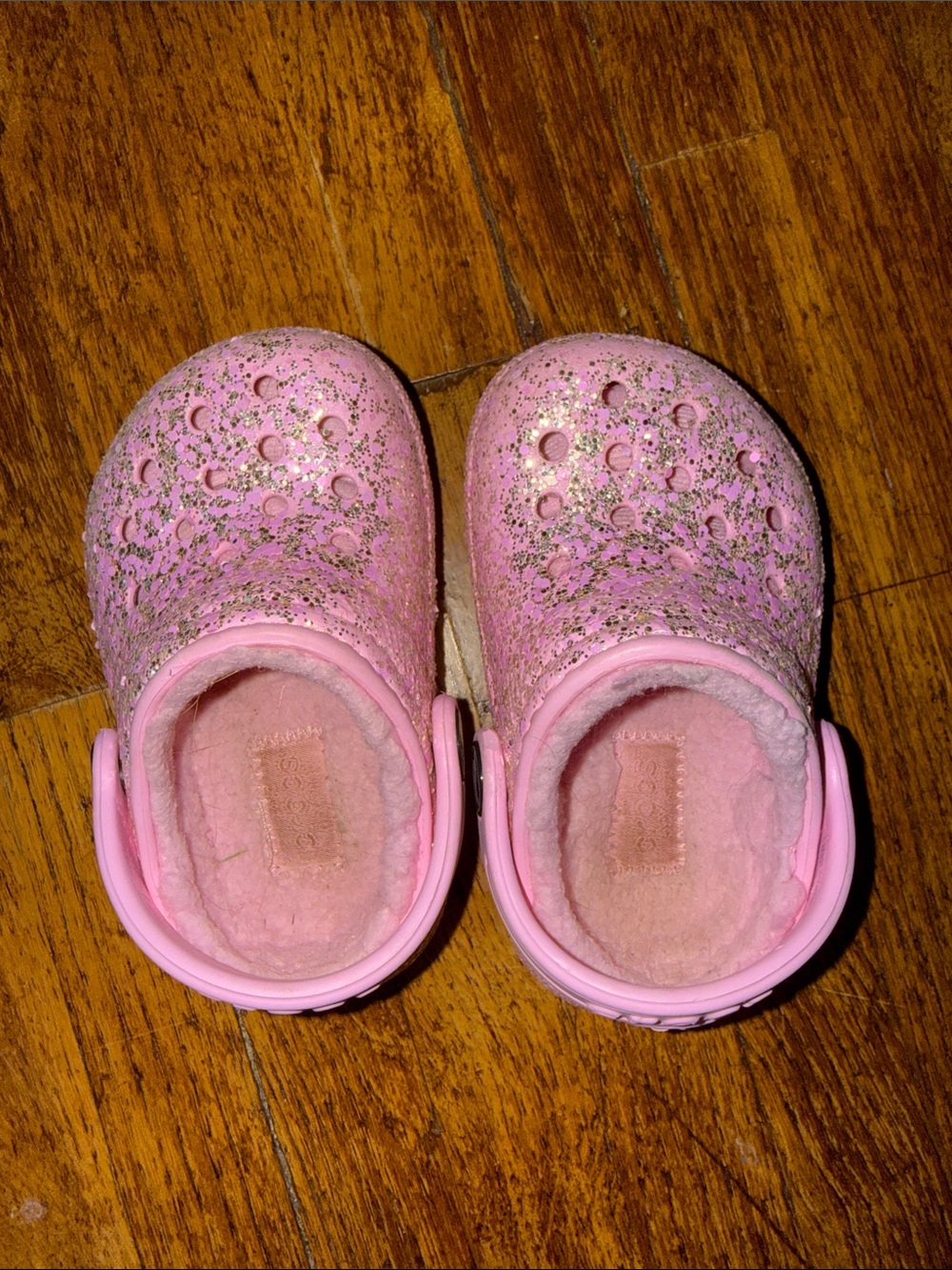 Girls' Pink Glitter Slip-On Crocs with Plush Lining